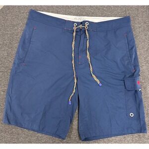 Robert Graham Active Fit Blue Surf Beach Swim Trunks Cargo Pocket Drawstring XL‎